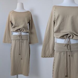 Liz Claiborne 2 Piece Skirt Set Jersey Stretchy Drawstring Scoop Neckline